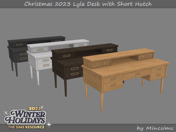 Sims 4 — Christmas 2023 Lyla Desk with Short Hutch by Mincsims — Fluffy bedding and a wooden touched furnitures will make