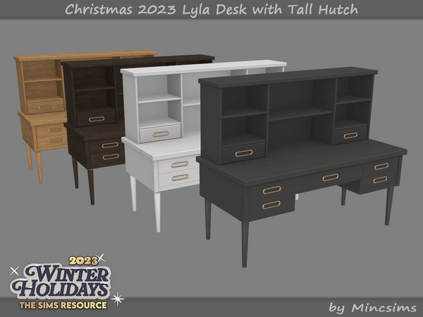Sims 4 — Christmas 2023 Lyla Desk with Tall Hutch by Mincsims — Fluffy bedding and a wooden touched furnitures will make