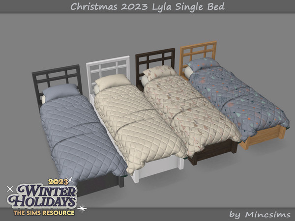 Sims 4 — Christmas 2023 Lyla Single Bed by Mincsims — Fluffy bedding and a wooden touched furnitures will make your Sims