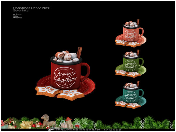 Sims 4 — ChristmasDecor2023 - cup with plate by Severinka_ — A set of Christmas decor. - a mug of hot chocolate - a mug