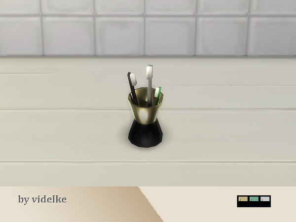 Sims 4 — Metal tooth brush set by videlke2 — Bathroom with variants. Inspired by art deco.