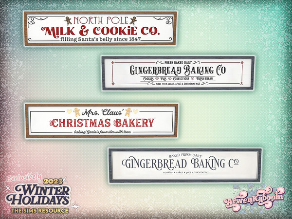 Sims 4 — Hollyland - Christmas Sign by ArwenKaboom — Holliday themed kitchen and dining sets. It has clean and wear and