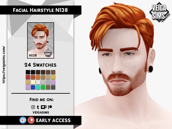 Sims 4 — [PATREON] Facial Hair Style N138 by David_Mtv2 — All maxis color (24 colors).