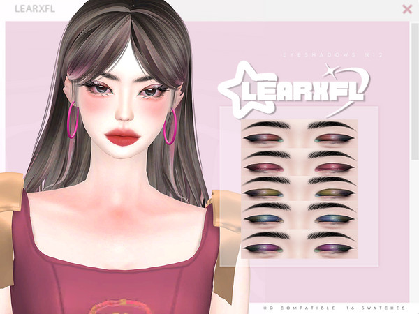 Sims 4 — Eyeshadows N12 by Learxfl — 16 swatches , HQ and BGC . Standalone item with thumbnail.