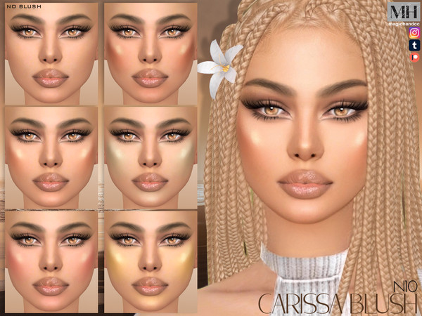 Sims 4 — [Patreon] Carissa Blush N10 by MagicHand — Highlighter and contour in 18 swatches (6 colors x 3 densities) - HQ