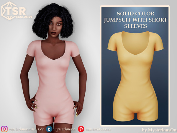 Sims 4 — Solid color jumpsuit with short sleeves by MysteriousOo — Solid color jumpsuit with short sleeves in 9 colors