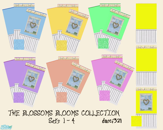 Sims 2 — The Blossom Blooms Collection by darci321 — This collection consists of 3 sets of 7 walls each and 1 set of 7