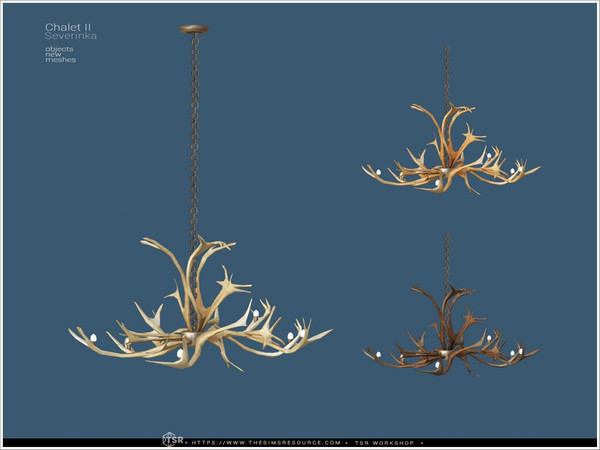 Sims 4 — Chalet II - ceiling lamp Horns TALL by Severinka_ — A set of furniture and decor for decorating a dining room in