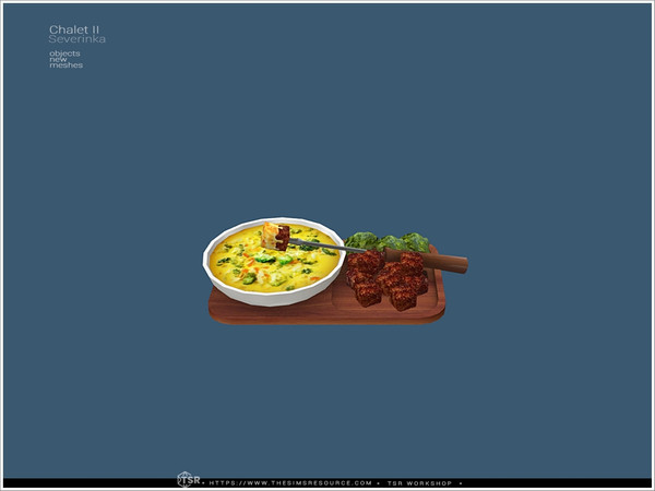 Sims 4 — Chalet II - fondue plate with meat by Severinka_ — A set of decorative food in a Chalet style.
