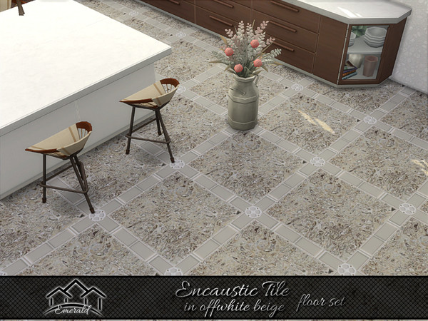 Sims 4 — Encaustic Tile in offwhite beige floor1 by Emerald — Encaustic tile are perfect choice if you want add decor to