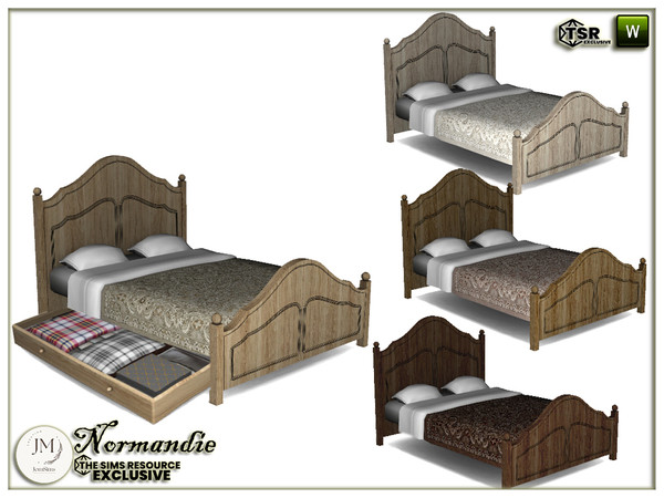 Sims 4 — Normandie bedroom bed by jomsims — Immerse yourself in the warm ambiance of a countryside-inspired bedroom with