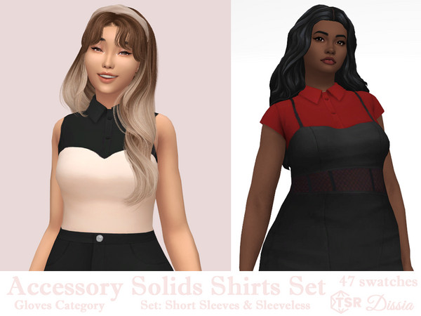 Sims 4 — Accessory Sleeveless Shirt (Solids) by Dissia — Two accessory solids shirts - short sleeves and sleeveless