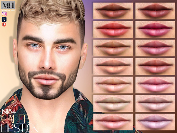 Sims 4 — [Patreon] Caleb Lipstick N185 by MagicHand — Natural lips for men and women in 16 colors - HQ Compatible.