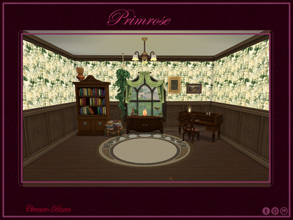 Sims 4 — Primrose by Crimson_Rozes — Vintage rose wallpaper with 2 maxis-match coloured winscoting + recolour and