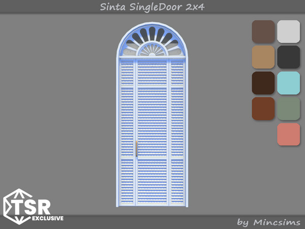 Sims 4 — Sinta SingleDoor 2x4 by Mincsims — When sunlight or artificial lighting graces the window, the frame shines even