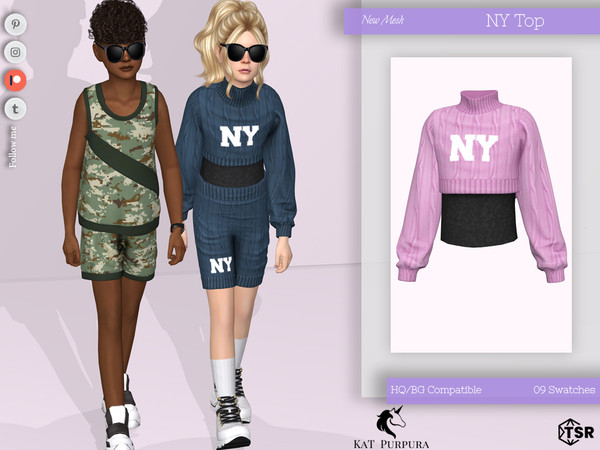 Sims 4 — NY Top by KaTPurpura — Comfortable sports wool sweater with NY letters