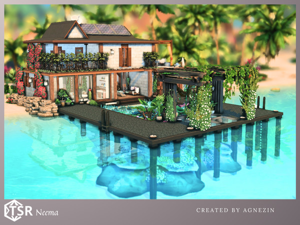 Sims 4 — Neema by Agnezin — Romantic villa by the sea, has two bedrooms and two bathrooms.