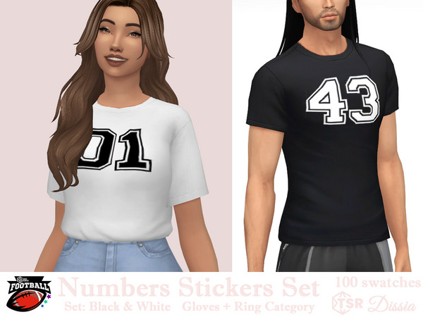 Sims 4 — Numbers Stickers White (Gloves Category) by Dissia — Sporty style numbers decals from 00 to 99 in black or white