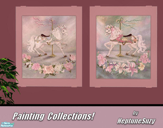 Sims 2 — NSC Painting Set61 by Neptunesuzy — Your Simmies will love these Pink Paintings with their Carousel Horses!