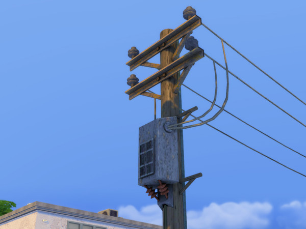 Sims 4 — Telegraph End Pole with 4 Wire Points by Cyclonesue — Use this pole at the start of the line as a junction.