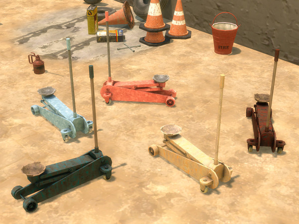 Sims 4 — Car Jack by Cyclonesue — A decorative carjack in 5 colours. Matches the broken car jack in the Apocalypse set