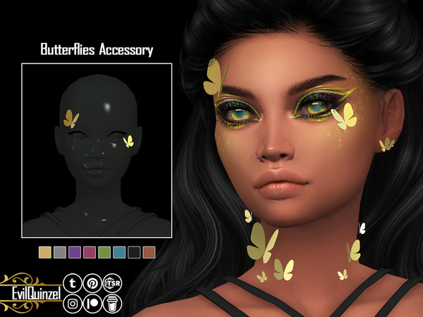 Sims 4 — Butterflies Accessory by EvilQuinzel — Metallic butterflies on each side of the face. New mesh;