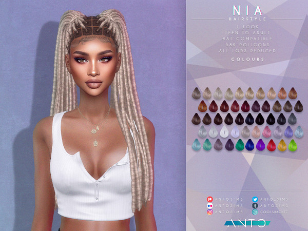 Sims 4 — Nia Hairstyle [Patreon] by Anto — Dreadlocks tied into two ponytails Thank you so much for downloading my