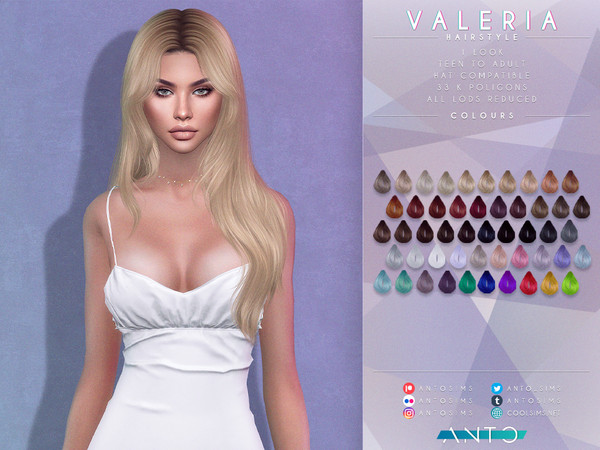 Sims 4 — Valeria Hairstyle [Patreon] by Anto — Long hairstyle with curtain bangs Thank you so much for downloading my