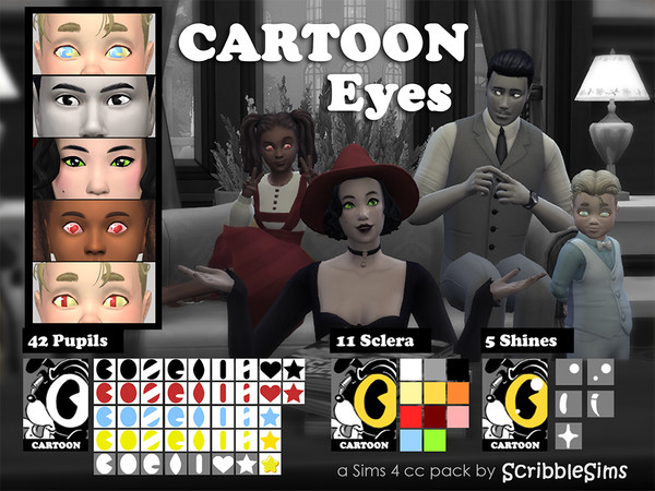 Sims 4 — Cartoon Eyes - Custom Eye Pack by ScribbleSims — My first CC pack! Let me know if you encounter any issues! I