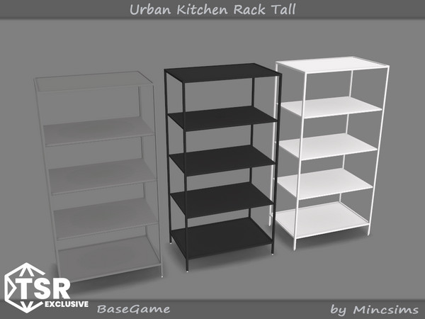 Sims 4 — Urban Kitchen Rack Tall by Mincsims — A minimalist kitchen counter with a stainless steel countertop embodies