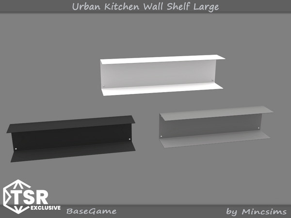 Sims 4 — Urban Kitchen Wall Shelf Large by Mincsims — A minimalist kitchen counter with a stainless steel countertop