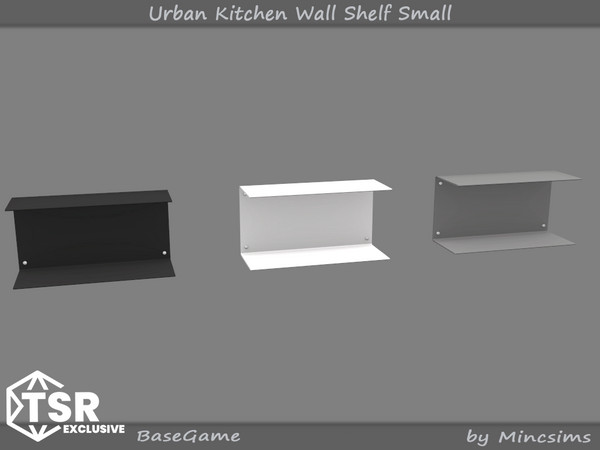 Sims 4 — Urban Kitchen Wall Shelf Small by Mincsims — A minimalist kitchen counter with a stainless steel countertop