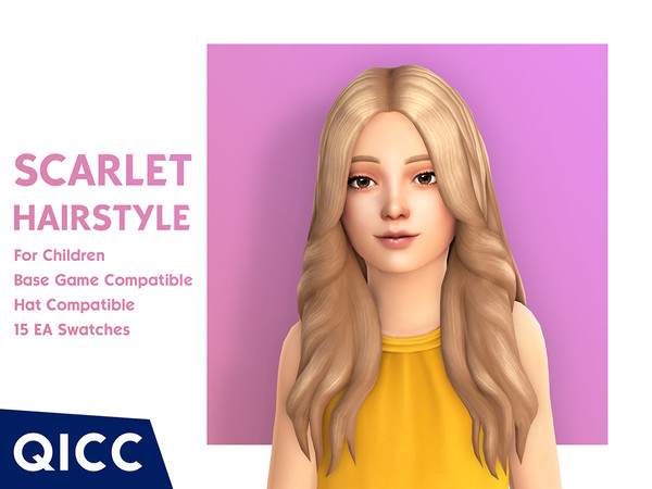 Sims 4 — Scarlet Hair by qicc — A long wavy hairstyle with curtain bangs. - Maxis Match