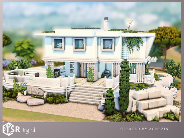 Sims 4 — Ingrid by Agnezin — A modern residence with two bedrooms and two bathrooms. Downstairs there is a small living