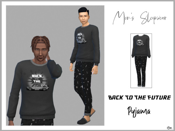 Sims 4 — Mens Back To The Future Long Pyjama by Kiarara — This set includes a long sleeved top featuring a Back to The