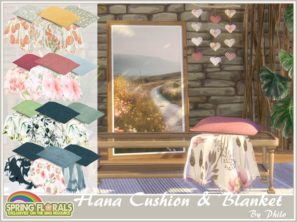 Sims 4 — Philo_Spring Florals Hana Cushion & Blanket by philo — Since spring is in the air, why not spend some time