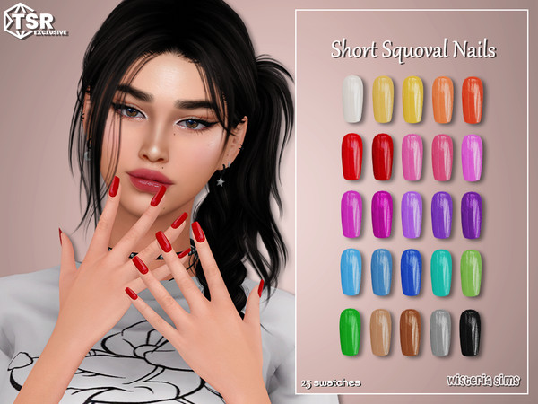 Sims 4 — Short Squoval Nails by WisteriaSims — - FOR WOMAN - NEW MESH - TEEN TO ELDER - FingerNail Category