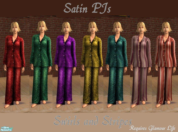 Sims 2 — Glamour Life Satin PJs by jeni — Retextures of the Satin Pyjamas from Glamour Life. Choose from Swirls or