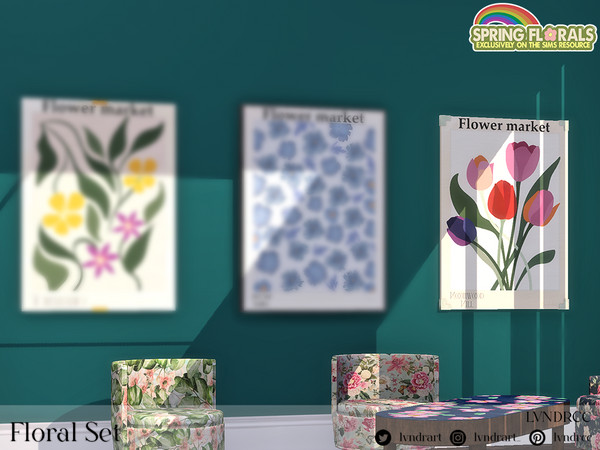 Sims 4 — Floral Painting 3 by LVNDRCC — Comfort set with variety of flower patterns, perfect to liven up reading nook or