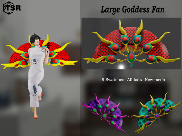 Sims 4 — Large Goddess Fan by 4nt0ni0 — -8 Swatches -All lods -New mesh -The texture of this cc is in hat, therefore it