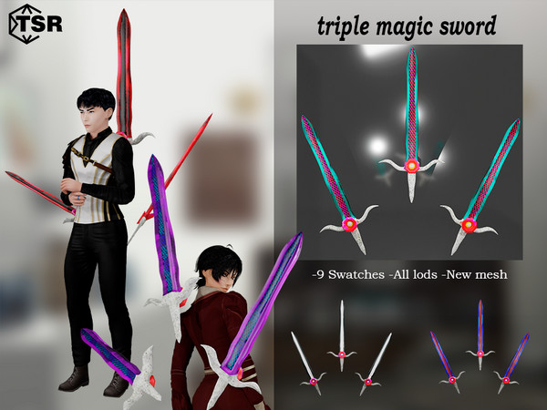 Sims 4 — Triple Magic Sword by 4nt0ni0 — -9 Swatches -All lods -New mesh -The texture of this cc is in hat, therefore it
