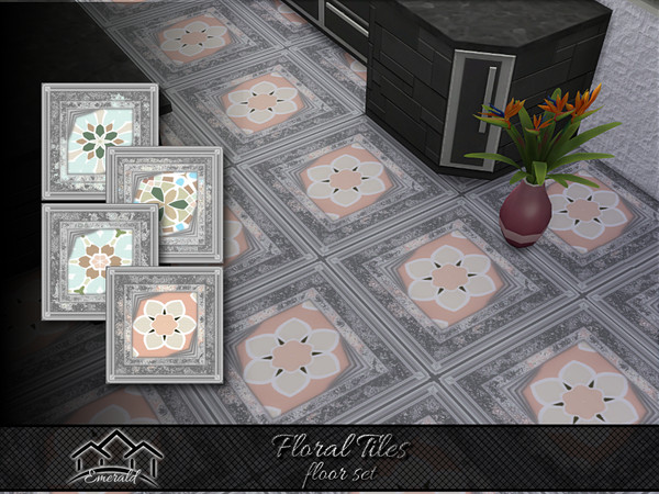 Sims 4 — Floral Tiles floor set by Emerald — Add a unique designs with floral tiles to your kitchen.(floor-set)