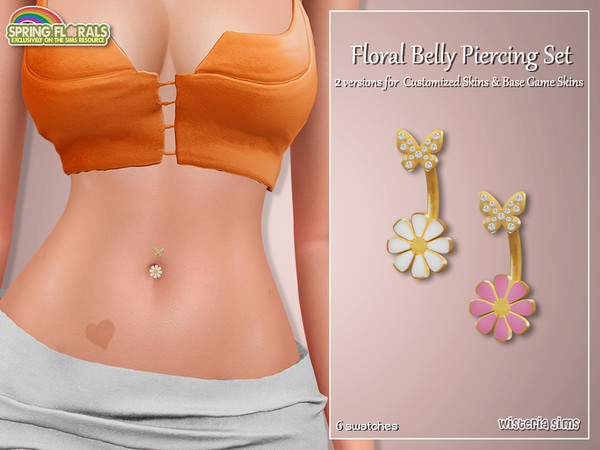 Sims 4 — (Wisteria) Floral_BellyPiercing A (for BaseGame Skins).package by WisteriaSims — This Set Includes 2 piercings,