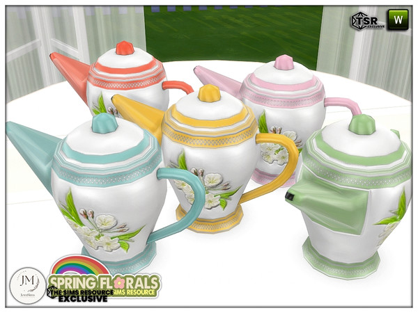 Sims 4 — spring florals deco tea-pot by jomsims — Add elegance and charm to your table with this set in six hues. A