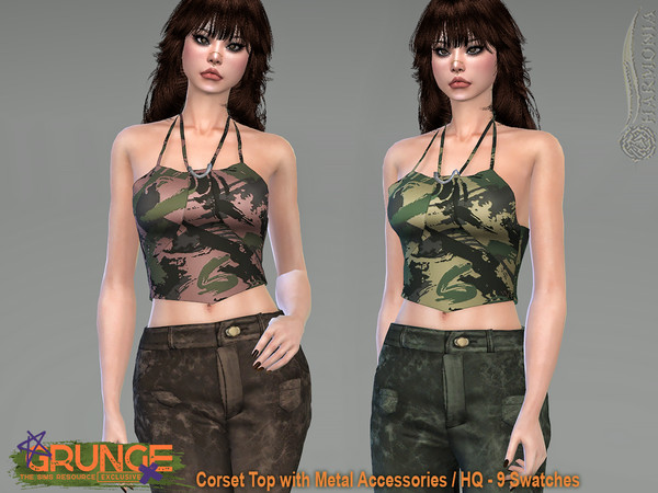 Sims 4 — Grunge Corset Top with Metal Accessories by Harmonia — New Mesh