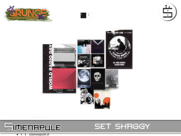 Sims 4 — Set Shaggy - Posters by Simenapule — A set dedicated to the grunge style, with dark tones and non-bright hues. -