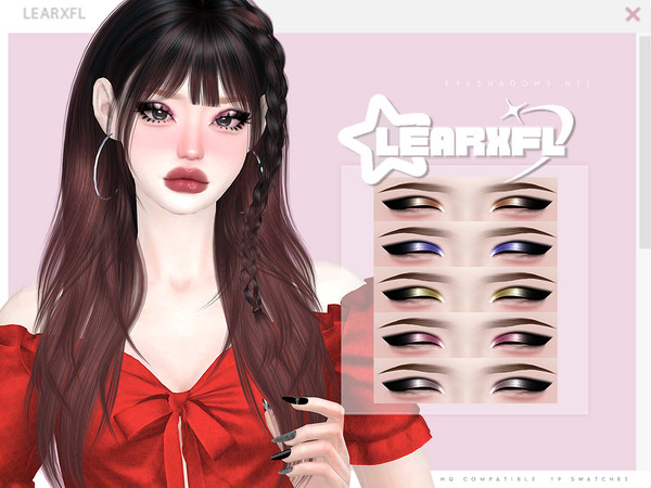 Sims 4 — [Learxfl] Eyeshadows N13 HQ by Learxfl — Eyeshadow N13 , 19 swatches , HQ and BGC . Standalone item with