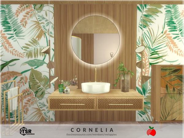 Sims 4 — Cornelia bathroom by melapples — a small bathroom with a bold wallpaper in bright colors. 6x4