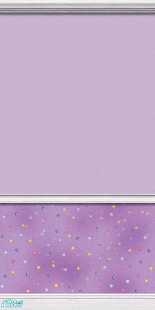 Sims 2 — LGR Part 3 Wall 3 by TKayO — Pretty lavendar textured wall with dots wallpaper below chair rail. With white