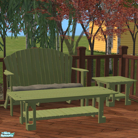 Sims 2 — Adirondack Lg Coffee Table Paint Green by DOT — Adirondack Long Coffee Table Painted Green. Patio Painted Green.